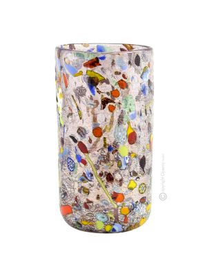 Venetian glass Vase - Silver 925 leaf - Harlequin fantasy