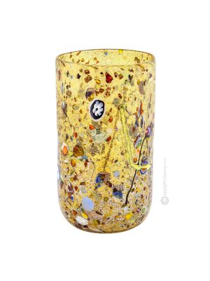 VASO ARLECCHINO Vase authentic Murano blown glass with Murrine and 925 silver leaf Made Italy