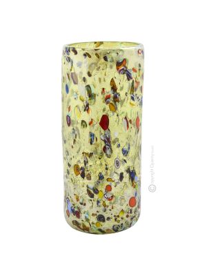 Vase Murano glass - Decor art - Murrine and silver 925 leaf