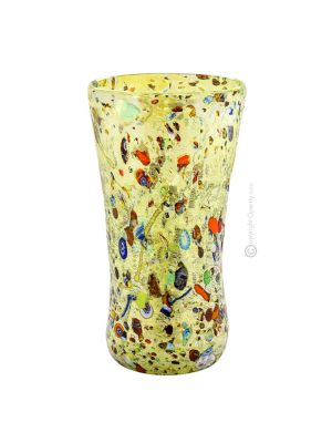 VASO ARLECCHINO Vase authentic Murano blown glass with Murrine and 925 silver leaf Made Italy