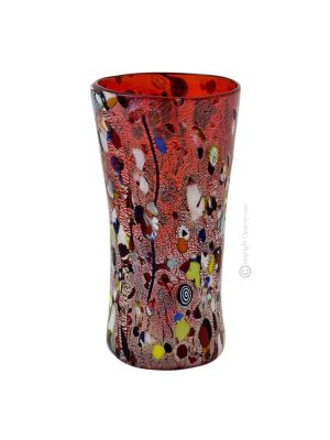 VASO ARLECCHINO Vase authentic Murano blown glass with Murrine and 925 silver leaf Made Italy