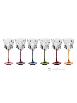 MEETING Set of 6 authentic hand-painted stemmed water glasses in superior quality glass.