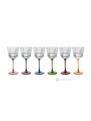 MEETING Set of 6 authentic hand-painted stemmed wine glasses in superior quality glass.