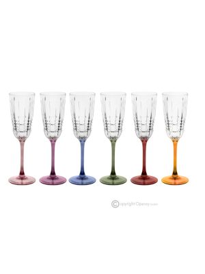 MEETING Set of 6 authentic hand-painted flute glasses in superior quality glass.