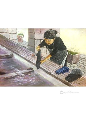 THE LAUNDRY Acrylic painting on canvas modern Made in Italy 