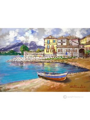 LAKE COMO Acrylic painting on canvas modern Made in Italy 