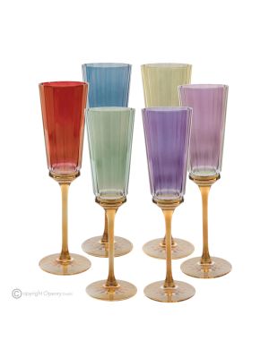 MADDY Set of 6 authentic hand painted flute glasses in premium quality glass.