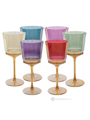 MADDY Set of 6 authentic hand-painted stemmed water glasses in premium quality glass.