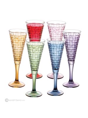 MANHATTAN Set of 6 authentic hand-painted flute glasses in premium quality glass.