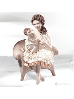 HAPPY MOMENTS Capodimonte porcelain doll mother with child, romantic charm.
