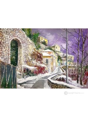 SNOW IN MORCONE Acrylic painting on canvas modern Made in Italy 
