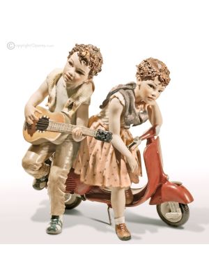 ON THE ROAD - Capodimonte statuette on scooter, pure handcrafted beauty.