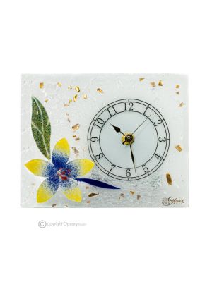 GIGLIO - 24k gold leaf clear glass table clock, floral design, handmade
