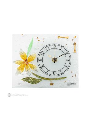 GERBERA - 24k gold leaf clear glass table clock, floral design, handmade