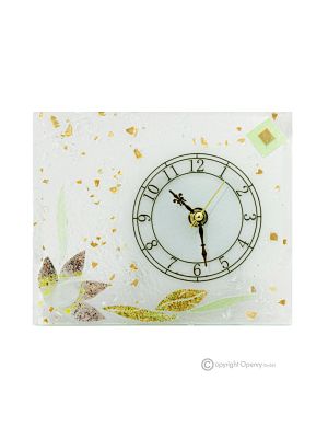 NINFEA - Table clock transparent glass 24k gold leaf, floral design, handmade