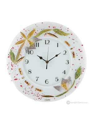 AZALEA Wall clock, artistic glass decorated in floral relief, handmade