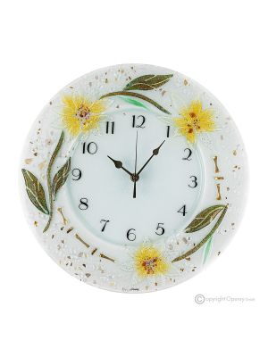 GERBERA Wall clock, artistic glass decorated in floral relief, handmade
