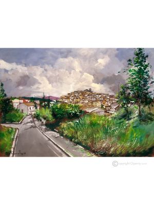 PANORAMA OF GRECI Acrylic painting on canvas modern Made in Italy 