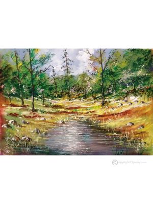 WALK IN THE WOODS Acrylic painting on canvas modern Made in Italy 