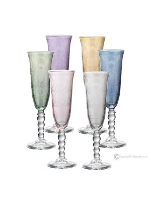 PERLE Set of 6 authentic hand-painted flute glasses in superior quality glass.