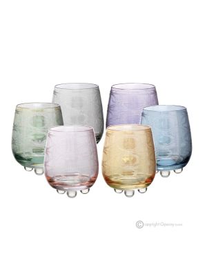 PERLE Set of 6 authentic modern hand painted water glasses in superior quality glass.
