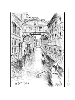 PONTE DEI SOSPIRI - VENICE Drawing with pencil on paper modern Made in Italy 