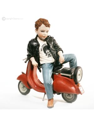 RINGO - Meticulous details, Capodimonte doll on a colorful Vespa.