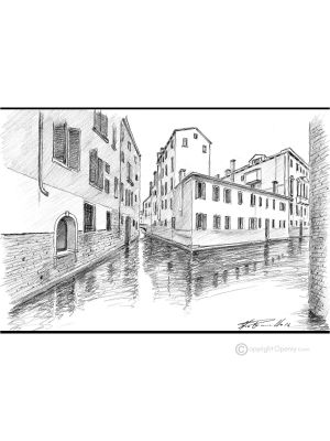 RIO DELLA FAVA - VENICE Drawing with pencil on paper modern Made in Italy 