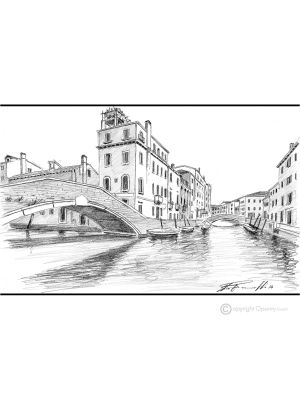 RIO DEL CARMINI - VENICE Drawing with pencil on paper modern Made in Italy 