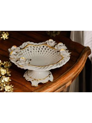 High quality ceramic cake stand, with roses, crystals and gold finishes, handmade.