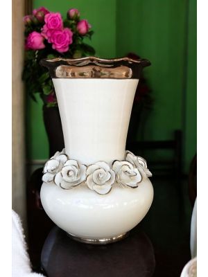 Flowers vase ceramic - Decor art - Globe of roses platinum touch