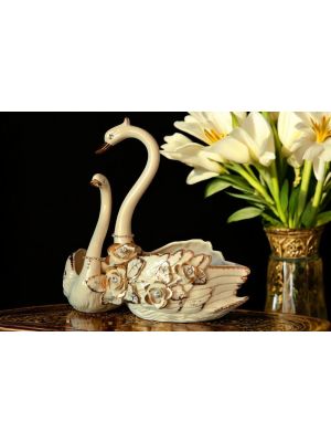 SWANS handmade ceramic table ornament Baroque style artistic with 24k gold details Made in Italy