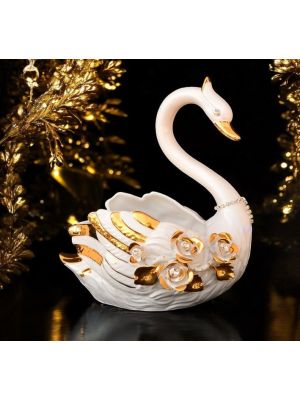 SWAN handmade ceramic table ornament Baroque style artistic with 24k gold details Made in Italy