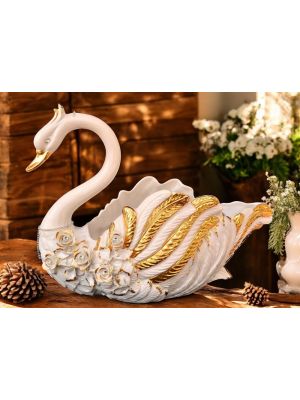 SWAN handmade ceramic table ornament Baroque style artistic with 24k gold details Made in Italy