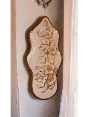 FLOWERS Wall decorative object to hang Baroque style artistic ceramic with 24k gold details Made in Italy