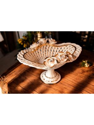 Highly prestigious ceramic stand, decorated with roses, crystals and gold finishes.
