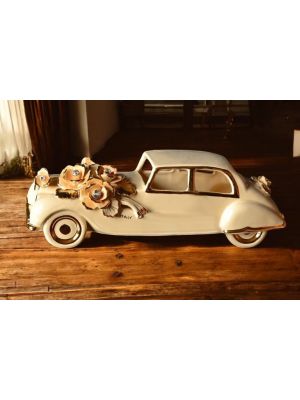 Roll-Royce in prestigious ceramic, with roses, crystals and gold details, handmade.