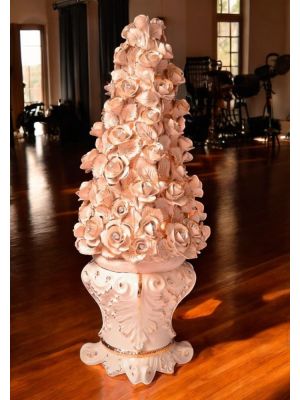Floor lamp, in ceramic, decorated with roses, Swarovski crystals and gold details.