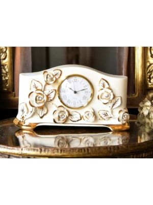 Vintage table clock ceramic - Table decor accent - White roses
