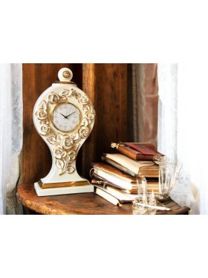 TABLE CLOCK Stand clock Baroque style artistic ceramic with 24k gold details Made in Italy