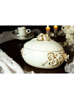BOX handmade ceramic table ornament Baroque style artistic with 24k gold details Made in Italy