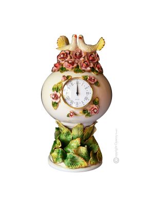Table clock ceramic - Home decoration - Doves and rose flowers