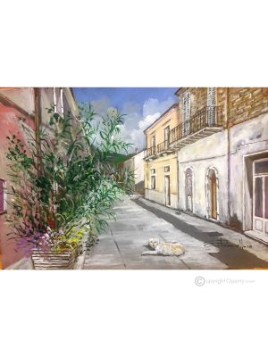 GLIMPSE OF MONTAGUTO Acrylic painting on canvas modern Made in Italy 