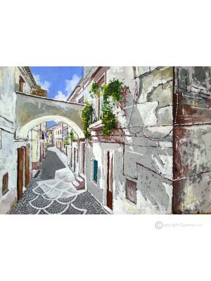 GLIMPSE OF ORSARA Acrylic painting on canvas modern Made in Italy 