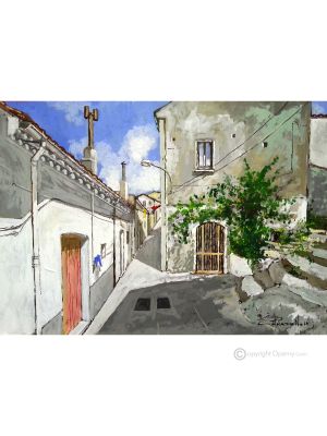 GLIMPSE OF ORSARA Acrylic painting on canvas modern Made in Italy 