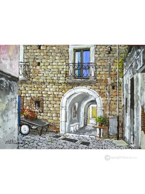 GLIMPSE OF ORSARA Acrylic painting on canvas modern Made in Italy 