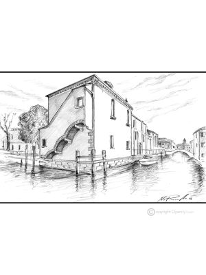 GLIMPSE OF VENICE  Drawing with pencil on paper modern Made in Italy 