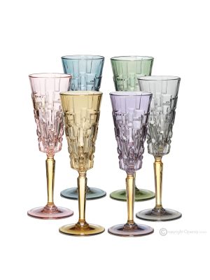 SQUARE Set of 6 authentic hand-painted flute glasses in premium quality glass.
