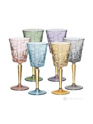 SQUARE Set of 6 authentic hand-painted stemmed wine glasses made of premium quality glass.