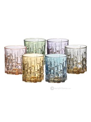 SQUARE Set of 6 authentic modern hand painted water glasses in premium quality glass.